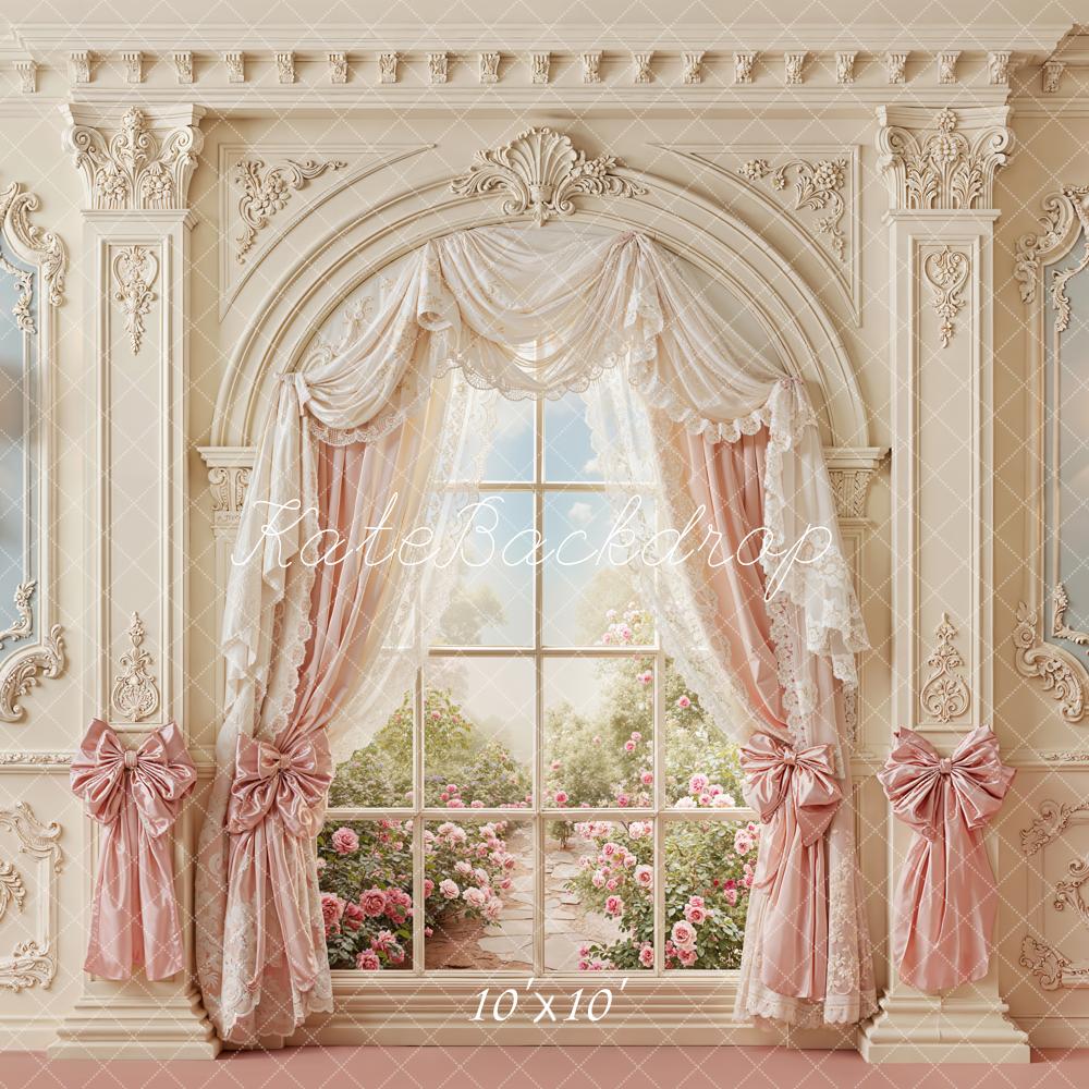 Kate Spring Pink Bow Ornate Window Vintage Wall Backdrop Designed by Emetselch