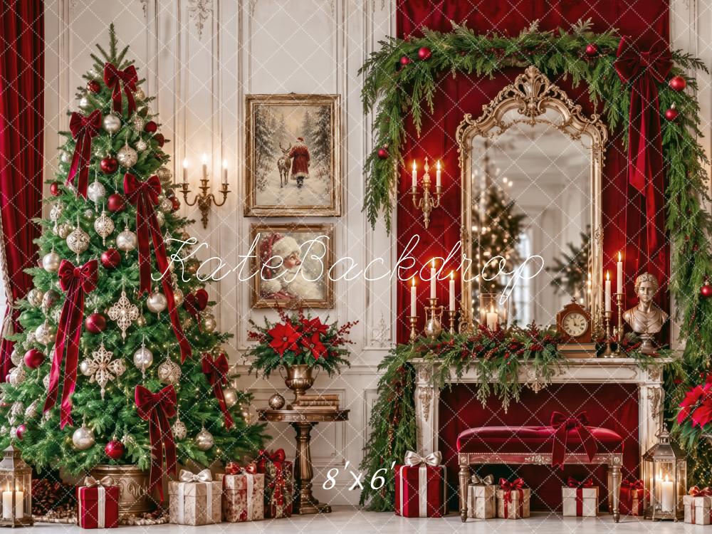 Kate Christmas Tree Garland Dressing Mirror Vintage Printed Backdrop Designed by Patty Roberts