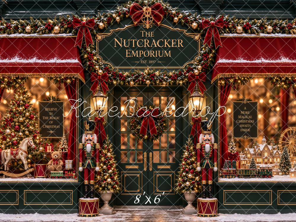Kate Christmas Nutcracker Emporiumat Toy Shop Storefront Snow Printed Backdrop Designed by Ashley Paul