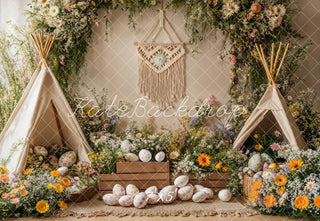 Kate Easter Boho Floral Teepee Eggs Printed Backdrop Designed by Emetselch