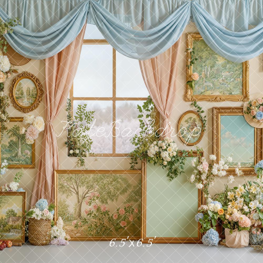 Kate Spring Floral Gallery Wall with Window and Pastel Frames Backdrop Designed by Emetselch