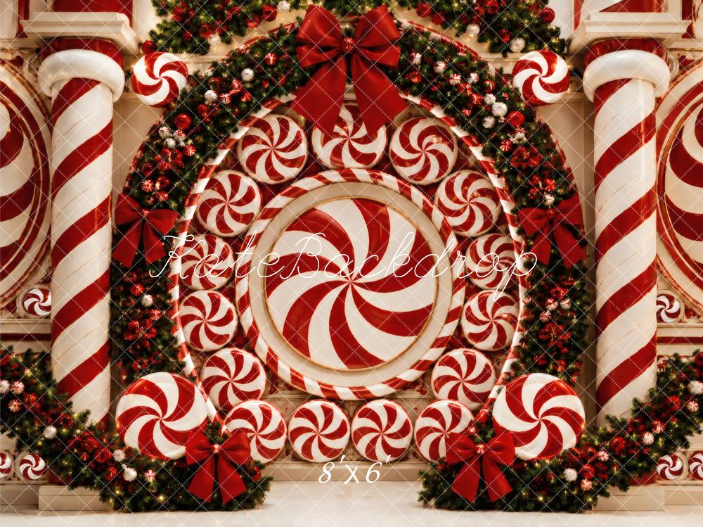 Kate Christmas Peppermint Candy Cane Garland Columns Printed Backdrop Designed by Vertigo Productions