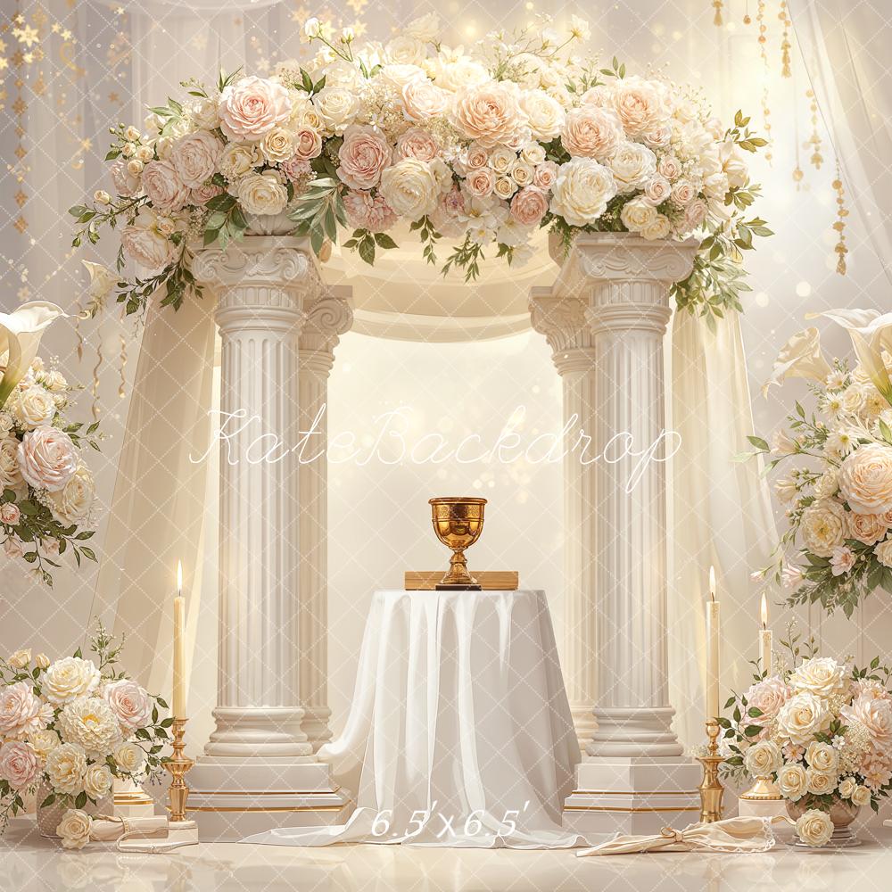 TEST Kate Romantic Flower Arch White Columns Arrangement Printed Backdrop Designed by Chain Photography