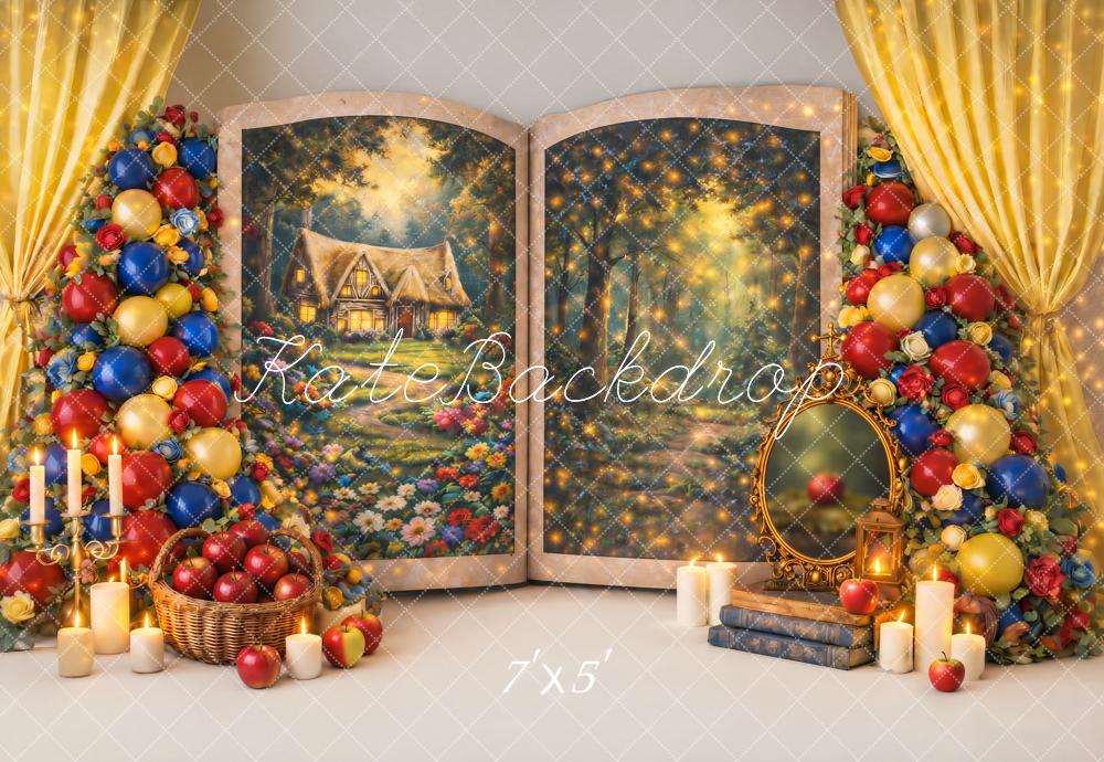 Kate Christmas Cake Smash Princess Golden Storybook Cottage Balloon Arch  Printed Backdrop Designed by Ashley Paul