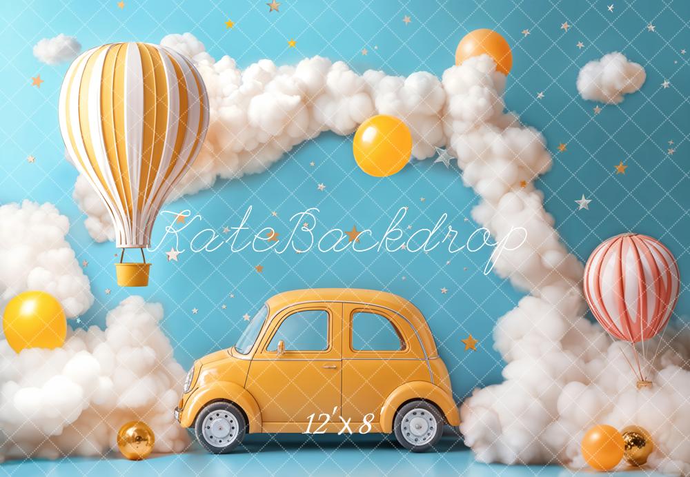 Kate Cake Smash Hot Air Balloon Car Clouds Backdrop Designed by Emetselch