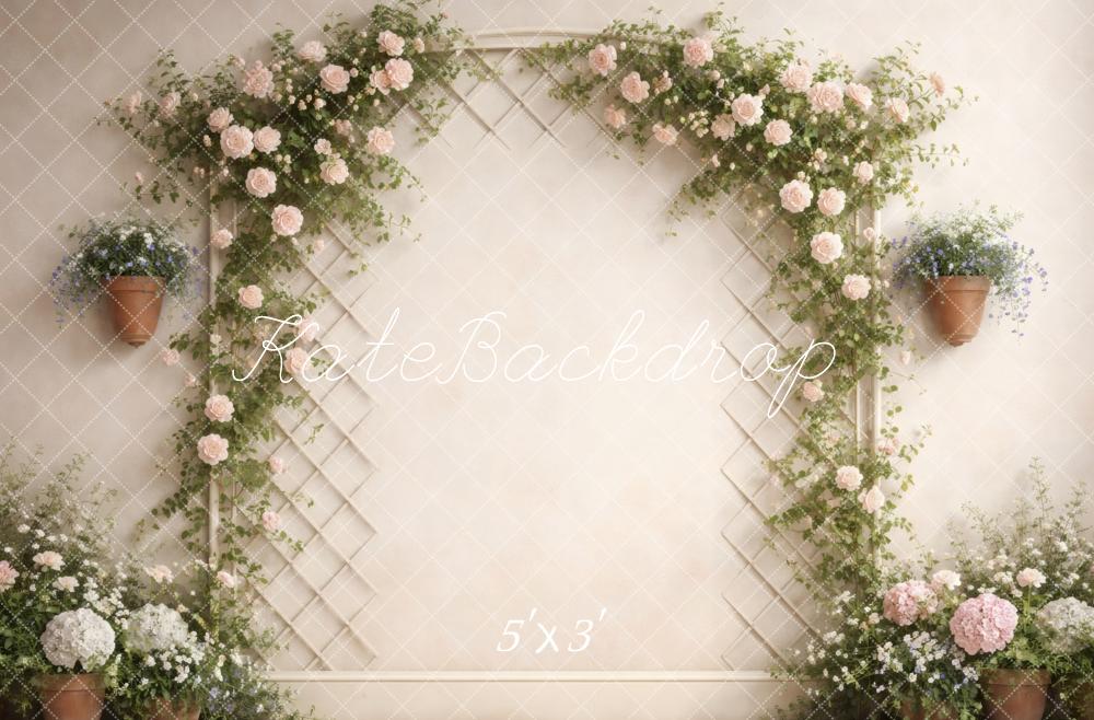 Kate Spring Flower Arch Trellis Wall Pink Roses Printed Backdrop Designed by Vertigo Productions