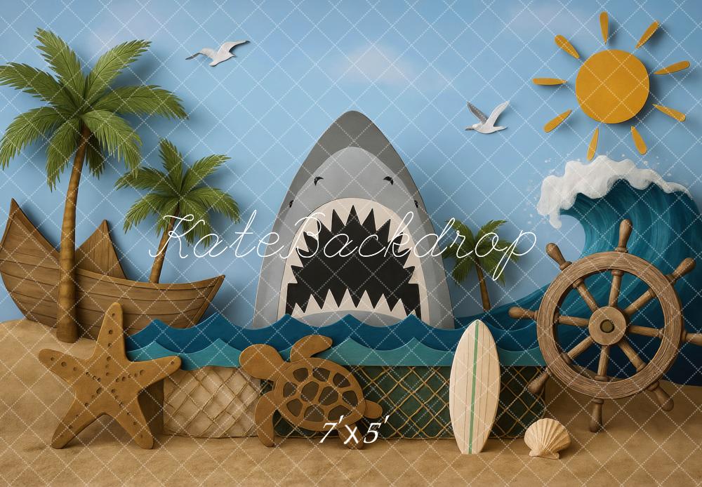 Kate Summer Shark Beach Palm Tree Backdrop Designed by Mini MakeBelieve