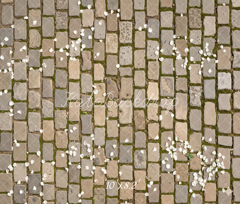 Kate Cobblestone Floor With White Petals Printed Backdrop Designed by Kate Image