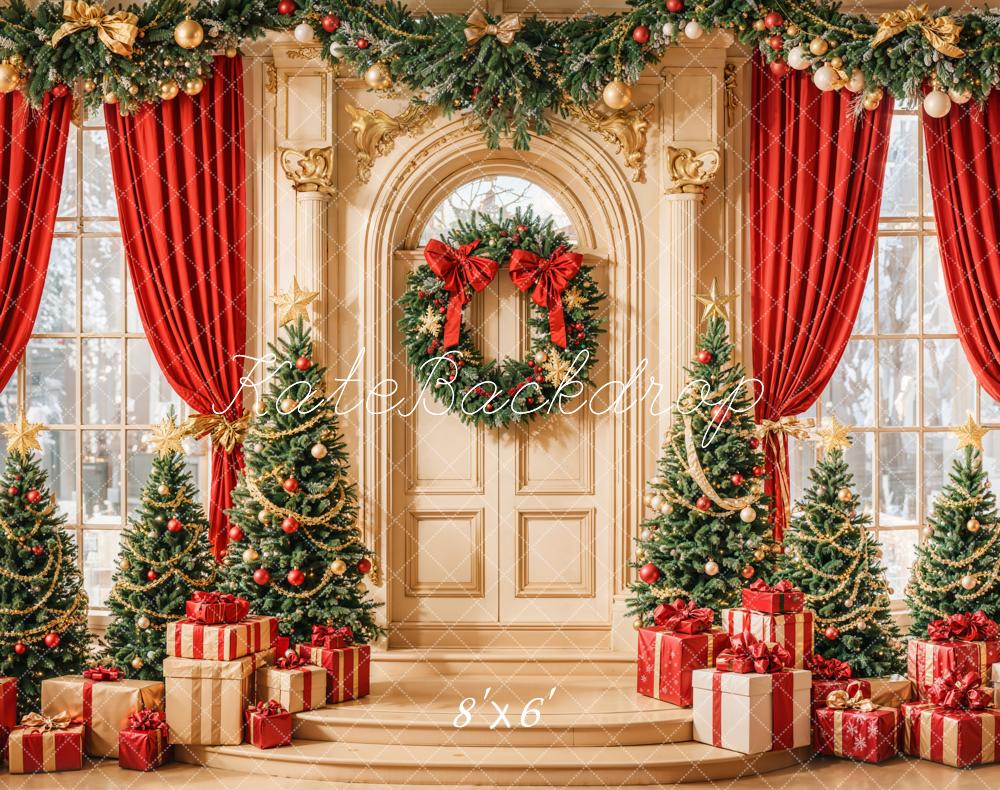 Wreath Backdrop per Porta con Tenda Rossa di Albero di Natale Designed by Emetselch