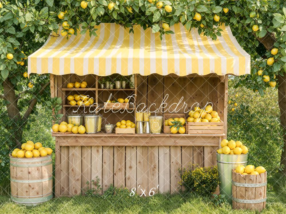 Kate Summer Lemonade Stand Yellow Lemons Wooden Market Printed Backdro