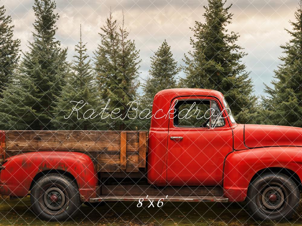Kate Christmas Red Truck Forest Backdrop Designed by Emetselch