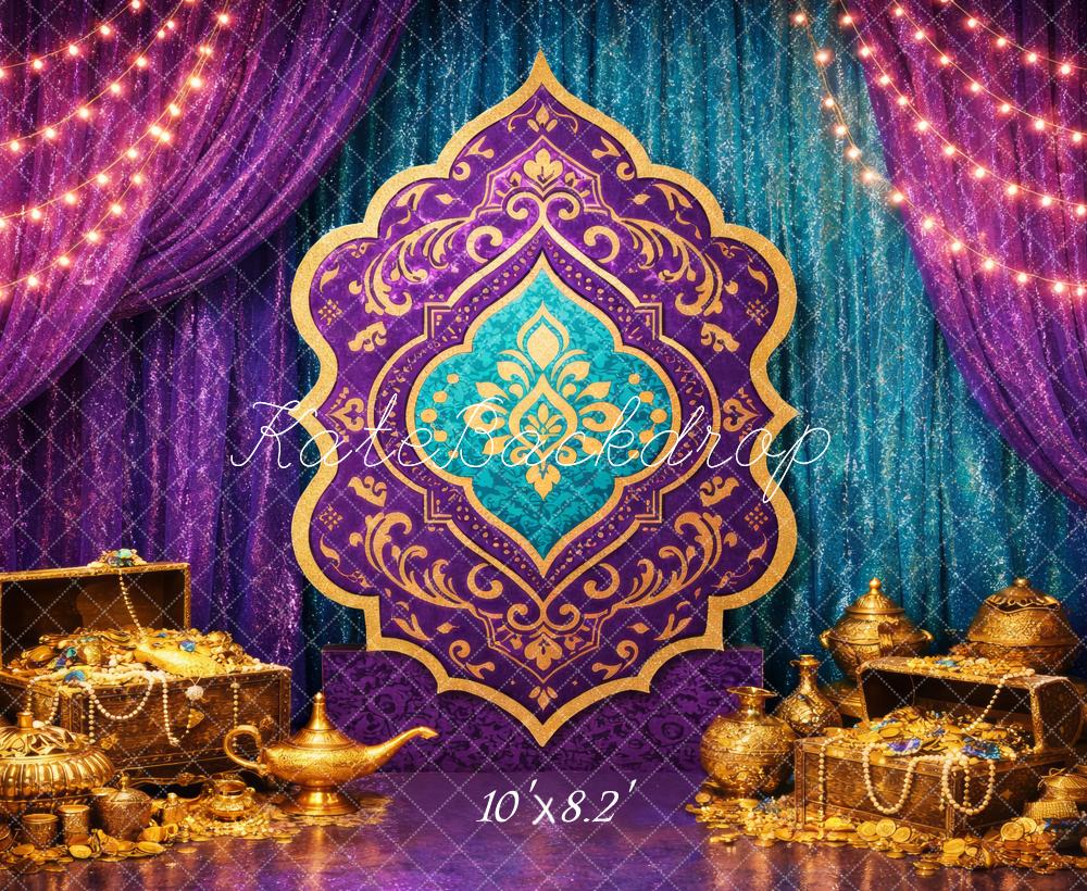 Kate Purple Blue Gold Arabian Treasure Printed Backdrop Designed by Megan Leigh Photography