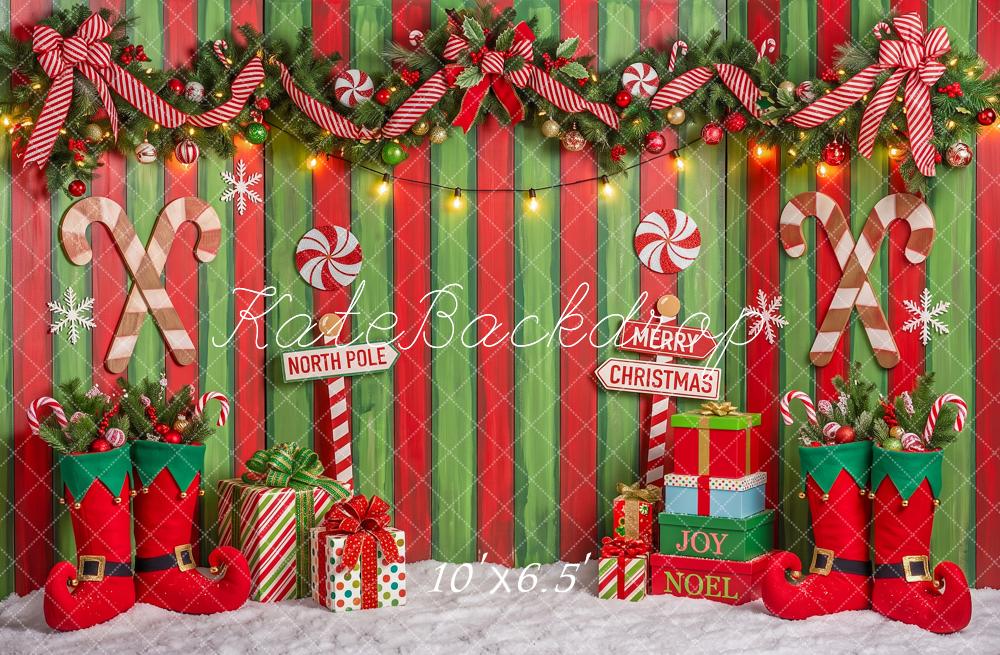 Kate Christmas Candy Cane Garland Elf Boots Striped Printed Backdrop Designed by Angela Miller
