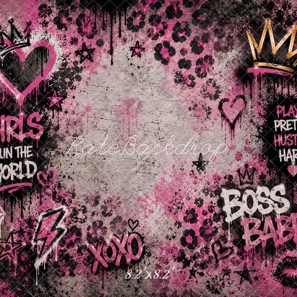Kate Birthday Girls Pink Graffiti Crown Leopard Hearts Printed Backdrop Designed by Ashley Paul