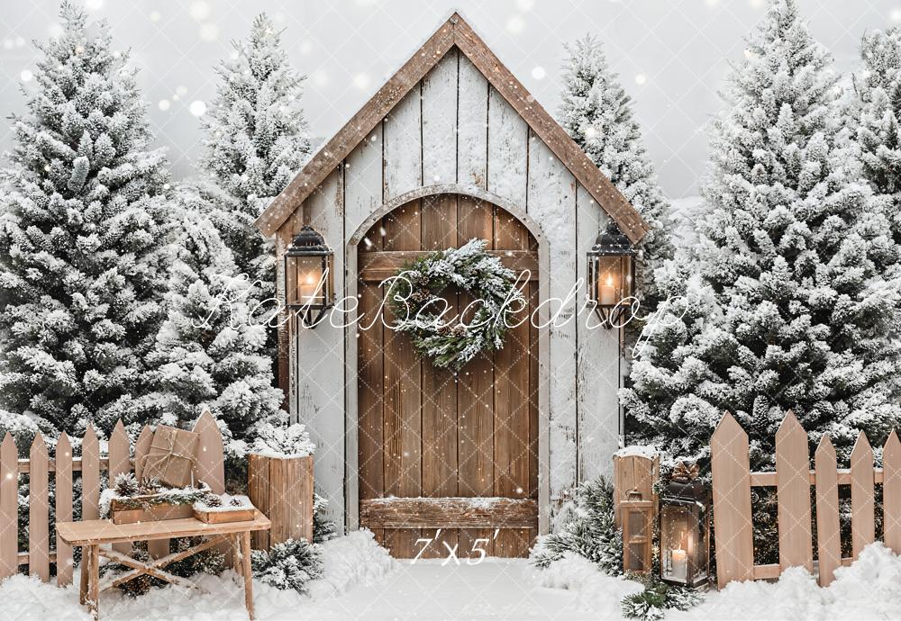 Rustic Winter Cabin Snowy Backdrop