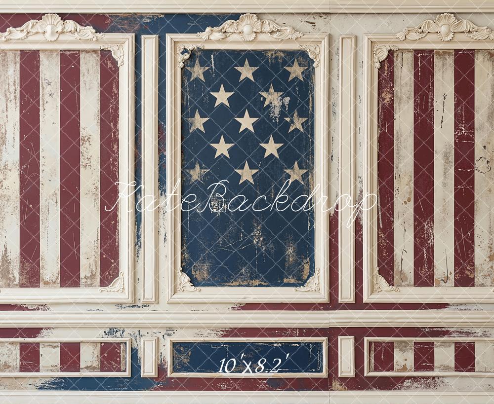 Kate Independence Day Vintage American Flag Panel Wall Printed Backdrop Designed by Emetselch
