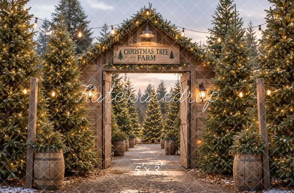 Kate Christmas Tree Farm Gate Wood Rustic Printed Backdrop Designed by Emetselch