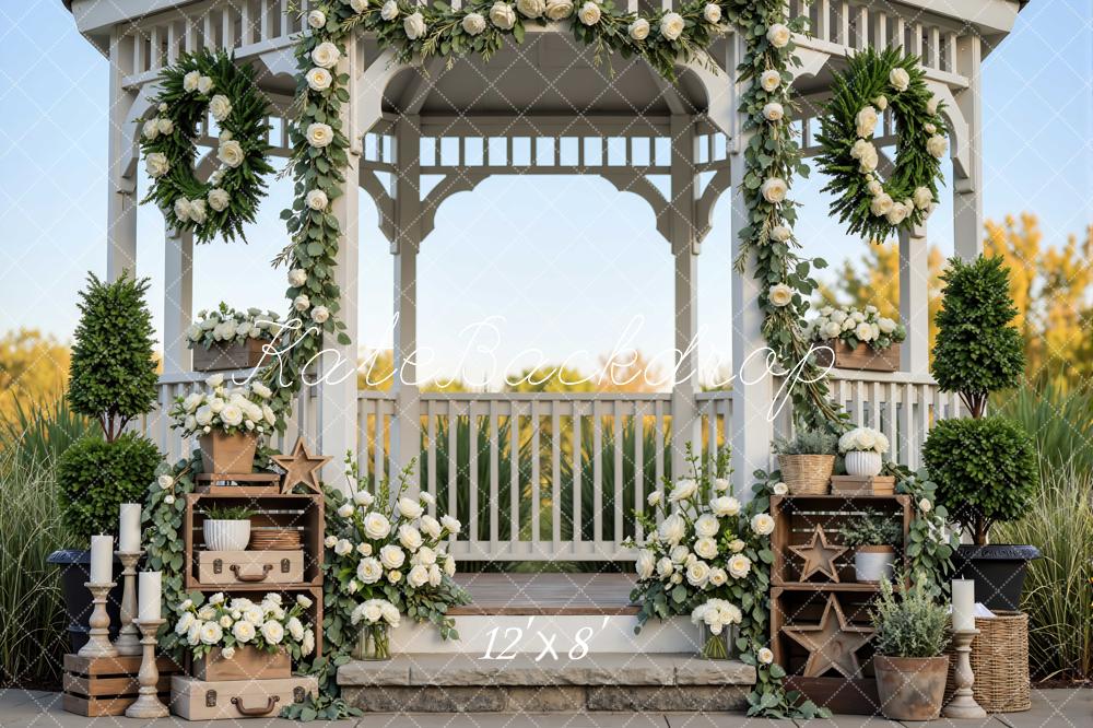 Kate Spring Gazebo White Floral Arch Greenery Candle Decor Backdrop Designed by Mini MakeBelieve