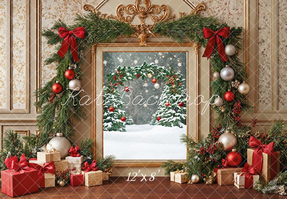 Kate Christmas Garland Snow Gifts Retro Backdrop Designed by Emetselch