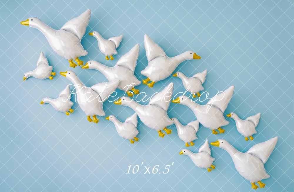 Kate Cake Smash Flying Duck Balloons Blue Wall Printed Backdrop Designed by Patty Roberts