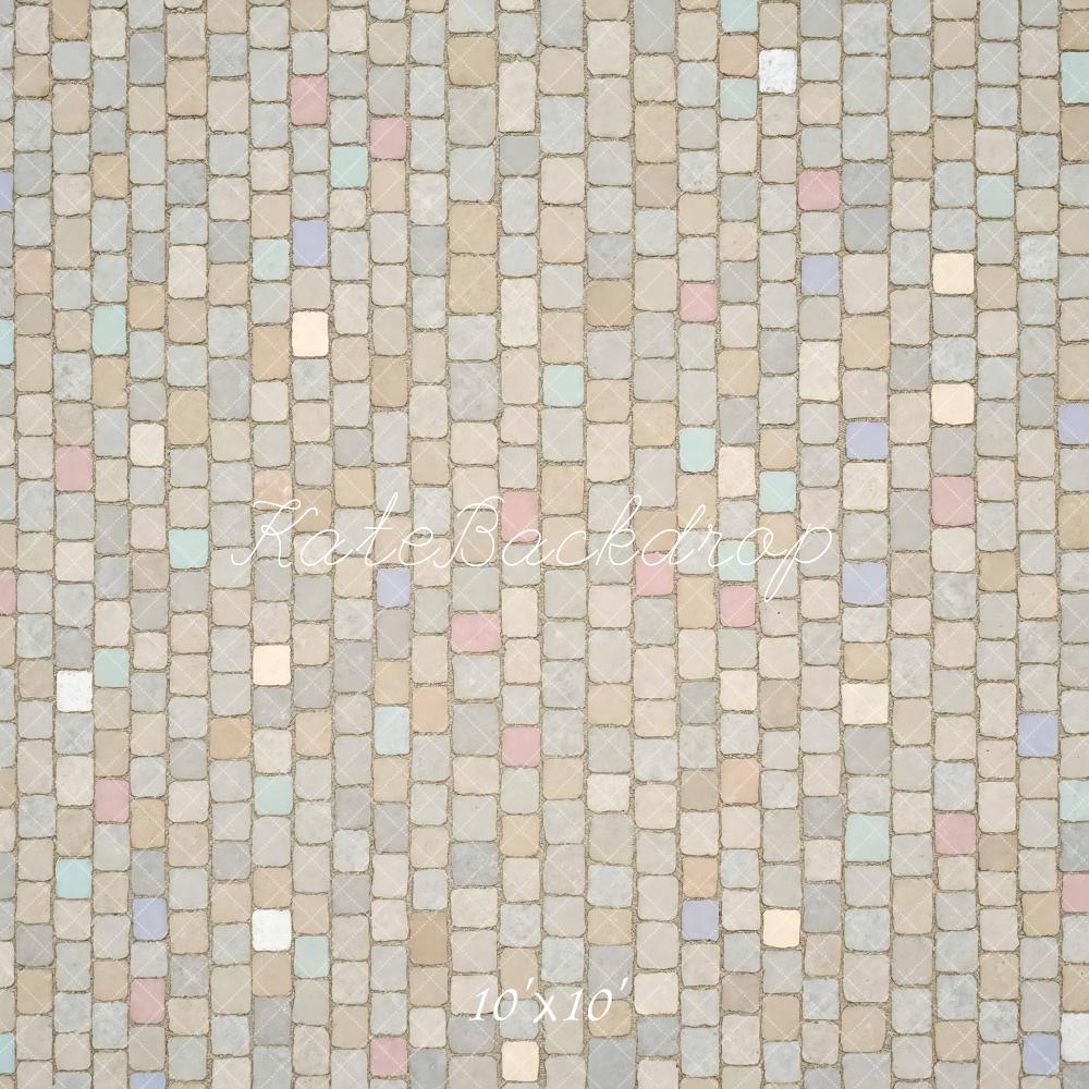 Kate Pastel Cobblestone Floor Printed Backdrop Designed by Mini MakeBelieve