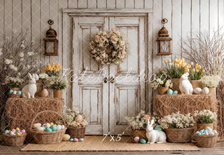 Kate Easter Bunny Rustic Door Flowers Baskets Printed Backdrop Designed by Emetselch