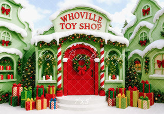 Kate Christmas Santa’s Toy Shop Green Printed Backdrop Designed by Patty Roberts