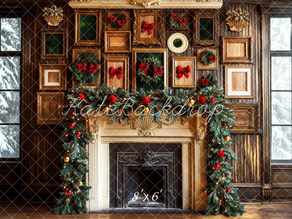 Kate Christmas Fireplace Garland Vintage Picture Frames Printed Backdrop Designed by Mini MakeBelieve