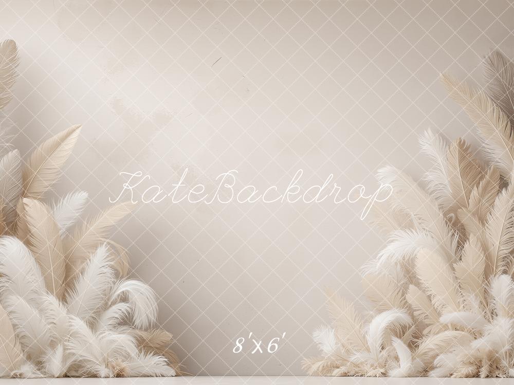Kate Boho Feather Cream Wall Printed Backdrop Designed by Shutter Swan Studios