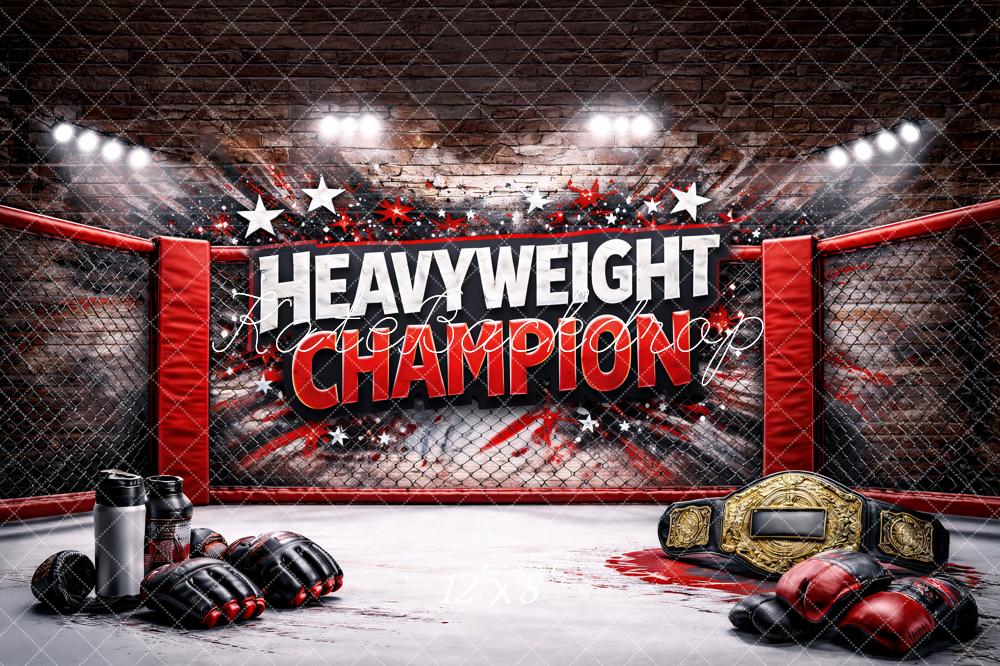 Kate Sports Red Heavyweight Champion MMA Cage Printed Backdrop Designed by Ashley Paul