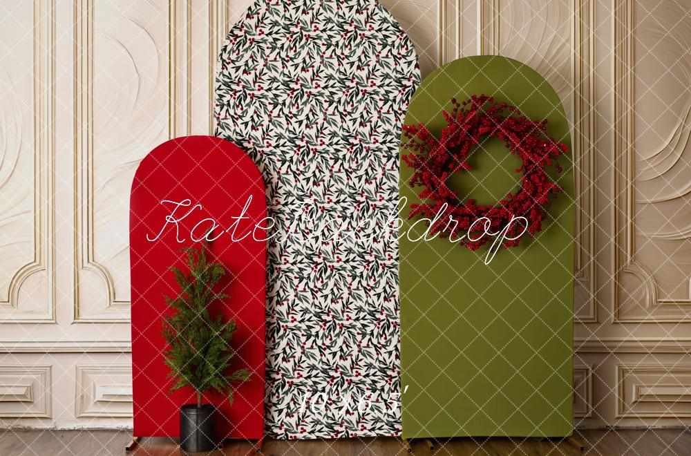 Kate Christmas Red Green Holly Berry Wreath Panels Printed Backdrop Designed by Mandy Ringe Photography