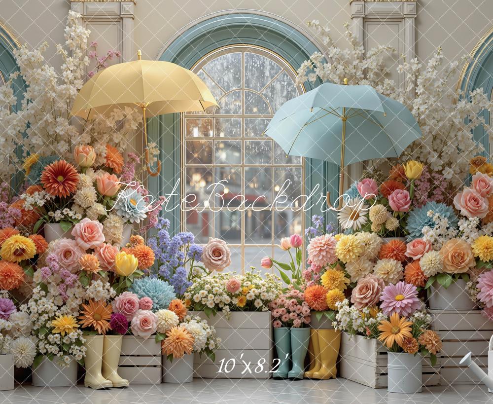 SALE Kate Spring Flower Garden Umbrella Window Boots Backdrop Designed by Mini MakeBelieve