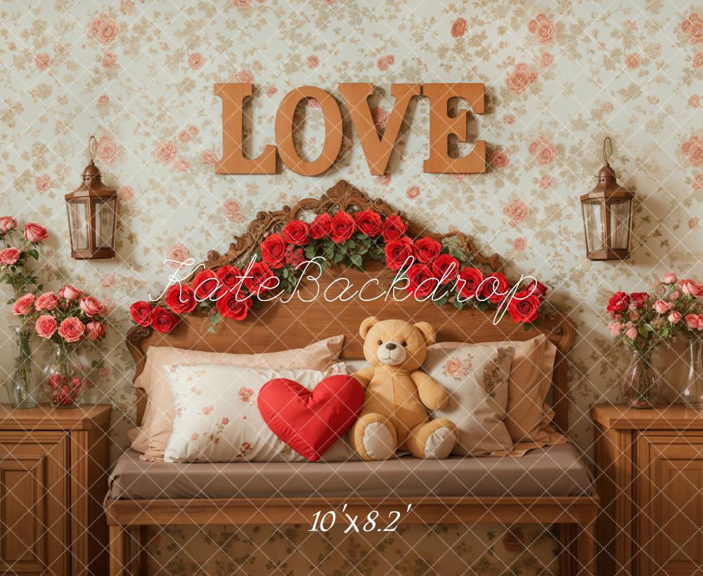 Kate Valentine's Day Floral Teddy Bear Bed Backdrop Designed by Emetselch
