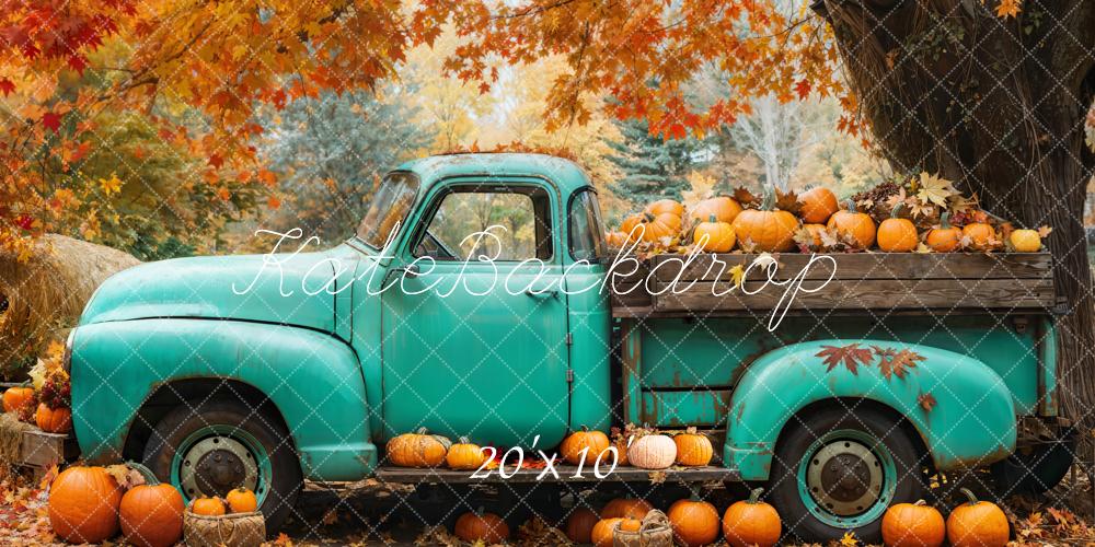 Kate Fall Vintage Blue Truck Pumpkins Maple Tree Backdrop Designed by Emetselch