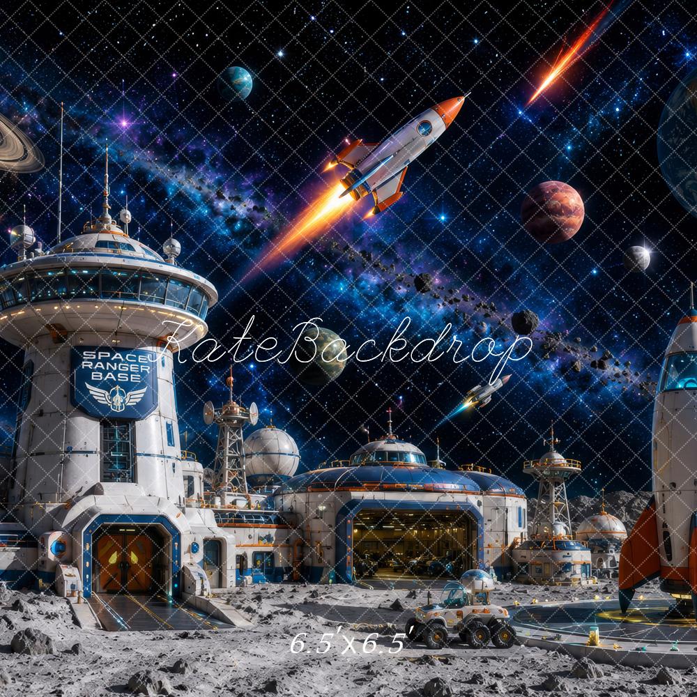 Kate Space Station Moon Base Rockets Printed Backdrop Designed by Megan Leigh Photography