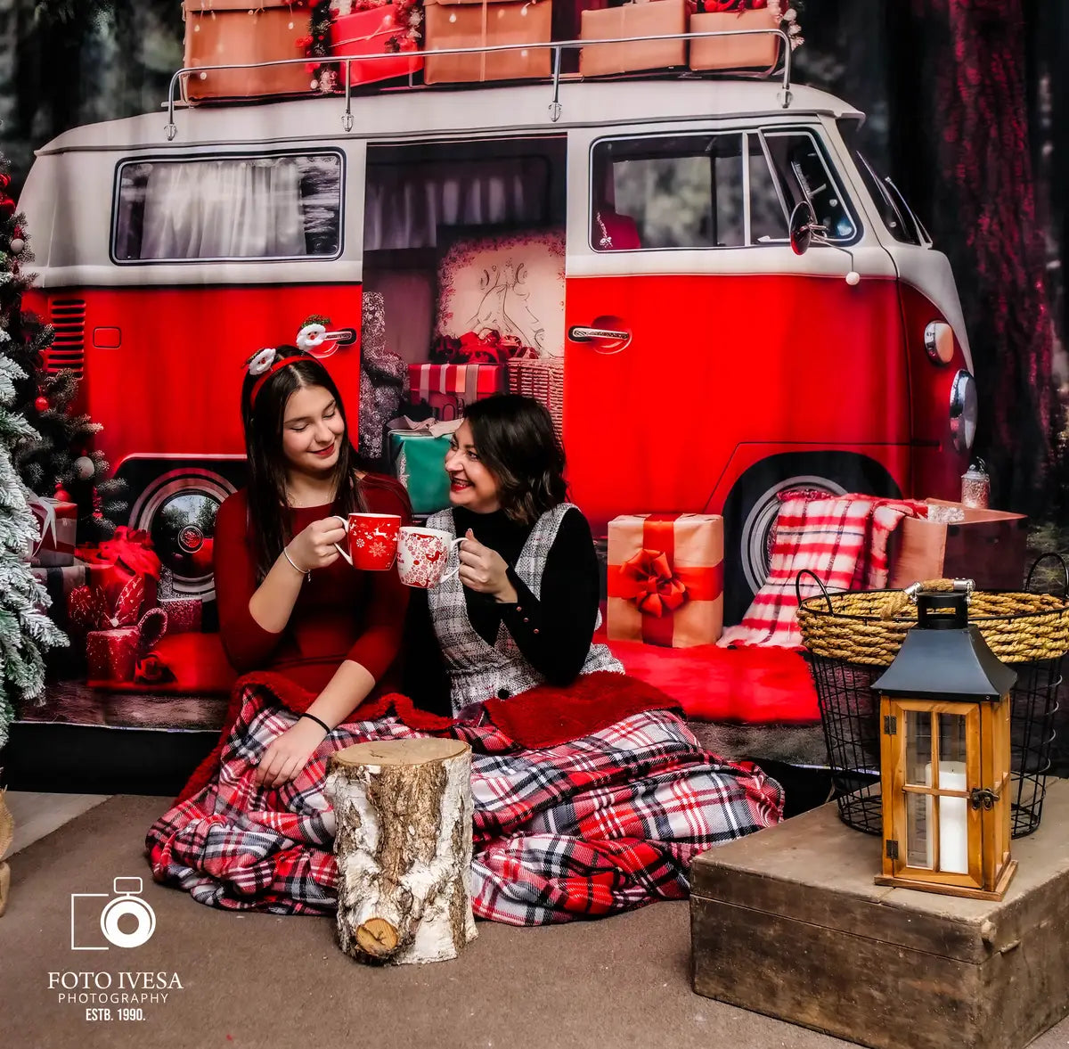 Kate Christmas Red Car Gifts Backdrop for Photography