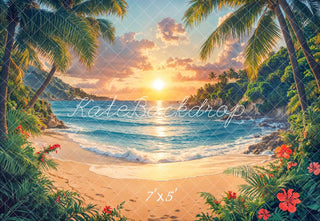 Kate Beach Sunset Floral Printed Backdrop Designed by Emetselch