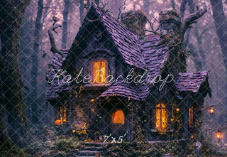 Kate Halloween Night Old Cabin Forest Printed Backdrop Designed by Emetselch