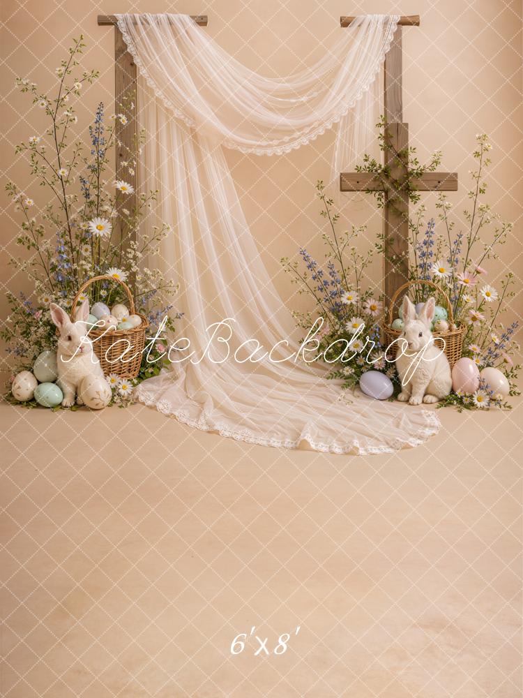 Kate Easter Cross Cozy Drapery Bunny Floral Rustic Arch Printed Backdrop Designed by Emetselch