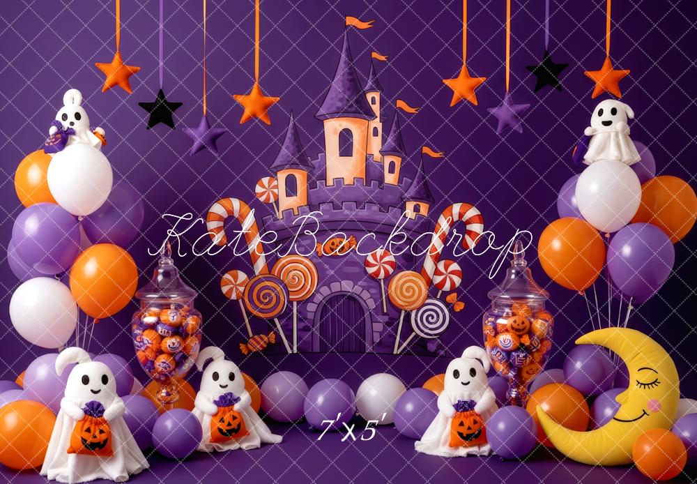 Kate Halloween Cake Smash Castle Ghost Balloons Candy Backdrop Designed by Patty Roberts
