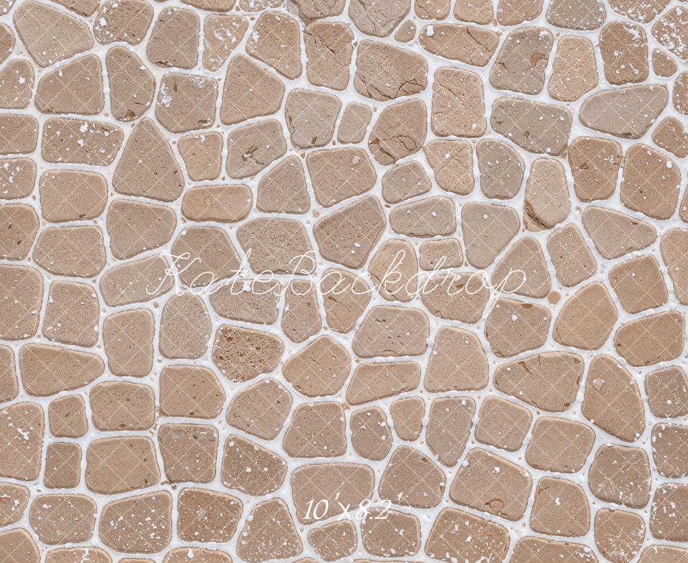 Kate Beige Snowy Cobblestone Floor Printed Backdrop Designed by Kate Image