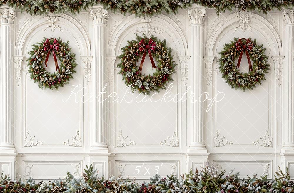 Kate Christmas Wreath White Wall Garland Printed Backdrop Designed by Emetselch