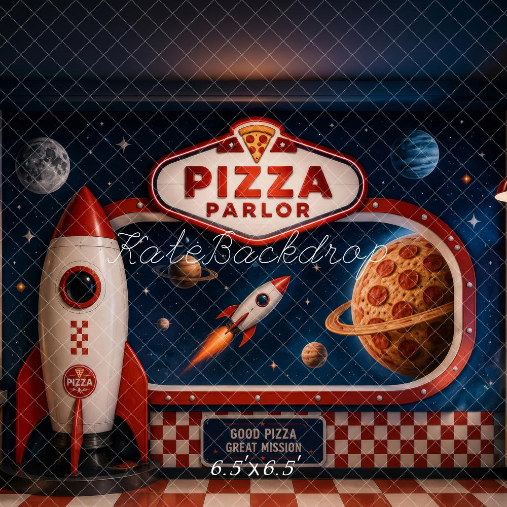 Kate Pizza Parlor Space Rocket Planets Printed Backdrop Designed by Megan Leigh Photography