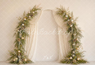 Kate Christmas Flower Arch Pine Cone Ornaments Cream Drapes Printed Backdrop Designed by Emetselch