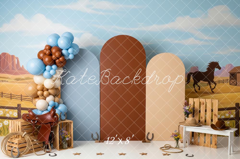 Kate Western Cowboy Desert Saddle Horse Balloons Printed Backdrop Designed by Patty Roberts