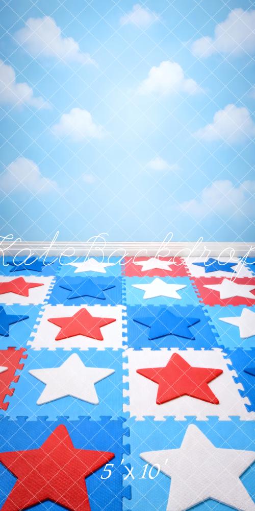 Kate Sweep Kids Playroom Foam Mats Stars Pattern Blue Printed Backdrop Designed by Vertigo Productions