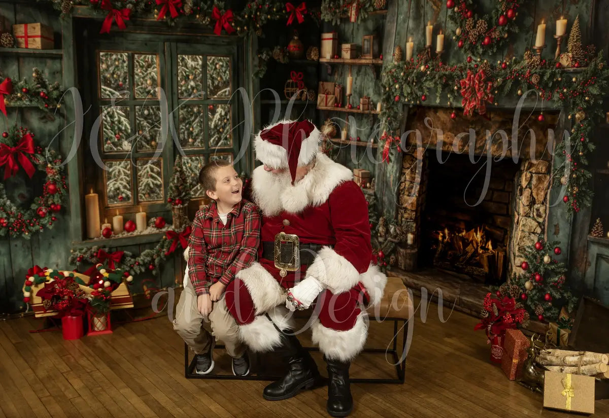 Fondo de Ventana de Madera Verde Envejecida de Navidad Diseñado por Emetselch