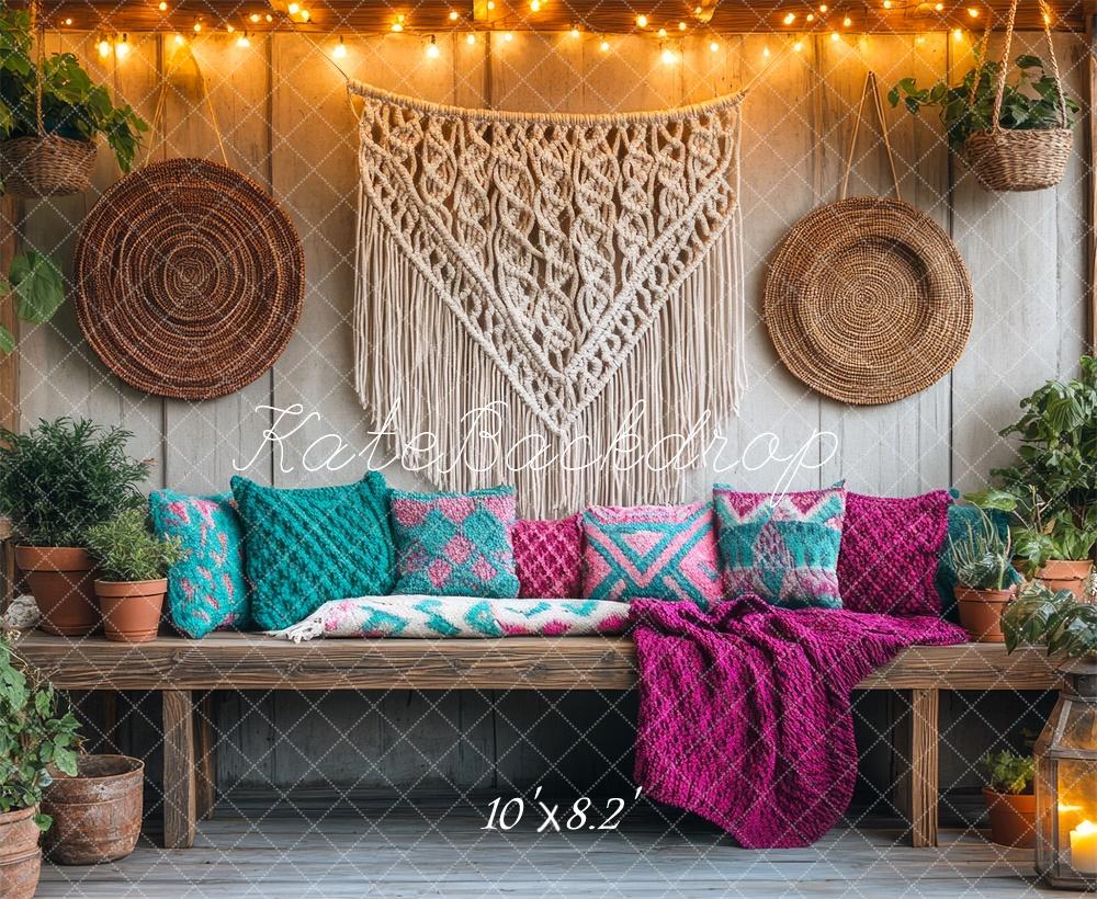 Kate Bohemian Macrame Cozy Patio Bench Backdrop Designed by Mini MakeBelieve
