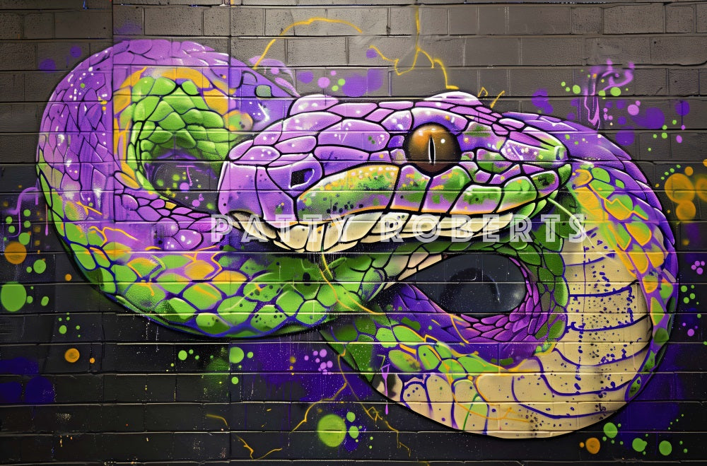 Kate Graffiti Purple And Green Snake Wall Backdrop Designed by Patty R