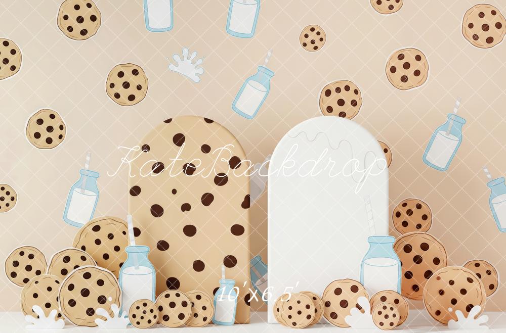 Kate Cake Smash Cookies And Milk Cartoon Beige Printed Backdrop Designed by Patty Roberts